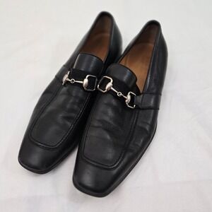 Gucci Black Leather Loafers with Silver Accents